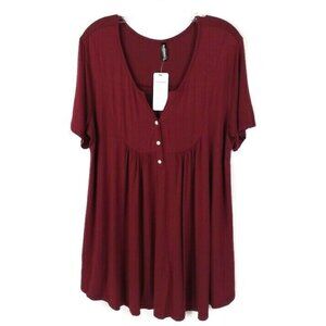 Alle Grace Wine Red Henley Style Pullover Short Sleeve Knit Tunic Top Womens 1X